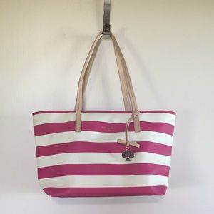 Kate Spade pint and white striped tote